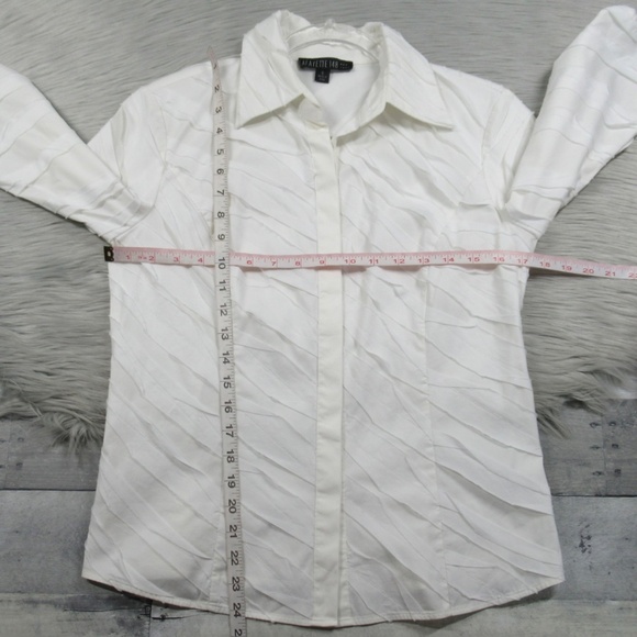 LAFAYETTE 148 White Textured Cotton Blend Button Down Office Casual Shirt Size 6 - Picture 7 of 9